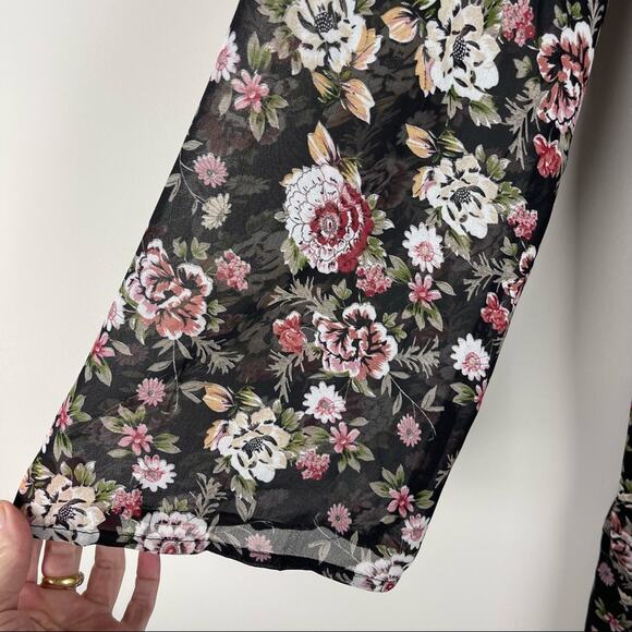 Entro black pink floral chiffon ruffle boho cottagecore midi dress large - Picture 6 of 9